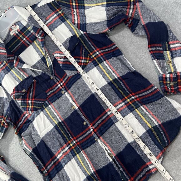 Thread & Supply LARGE Flannel shirt Button Up Blue Red Collared roll tab sleeve - Picture 7 of 14